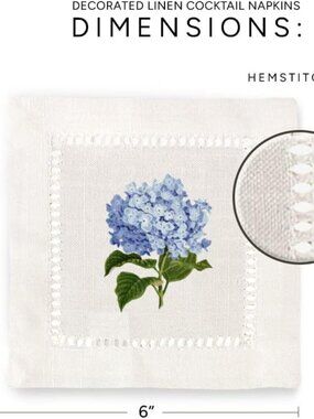 Jolitee Hemstitch Hydrangea Cocktail Napkins Set of 6